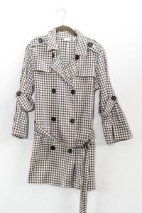14th & Union Plaid Short Trench Coat Point Collar 3/4 Bell Sleeves Small Women's