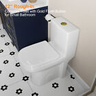 Modern One Piece Toilet  w/ WC Seat Round Compact Toilet Dual Flush Gold Button