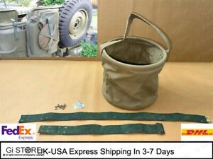 Folding Canvas Water Bucket Fits all Jeeps with Jerry Can-Repro WW2  US Army New