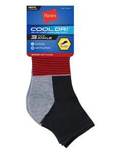 Hanes Men's 3-Pack Ankle Socks Cool Dri Ventilation Moisture wick arch support