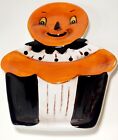 Johanna Parker Halloween Retro Pumpkin Man Ceramic Spoon Rest Tray 5x7