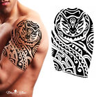 Tribal Temporary Tattoo - Polynesian Bull Maori Shoulder Arm Black Mens Womens