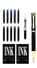 Fountain Pen Fine Nib w/ Ink Refill Converter & 10 Ink Cartridge Black