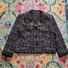 Lafayette 148 Tweed Sequin Wool Blazer Jacket Black Women's 12