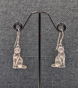 Vintage Sterling Silver Cat Kitty Sitting Textured Hook Dangle 925 Earrings