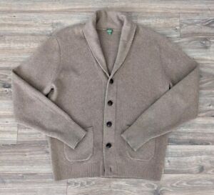 Sid Mashburn Cardigan Sweater Mens Wool Blend Tan Ribbed Shawl Neck - L