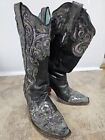 Ladies Corral Vintage Black Distressed Lizard Western Cowboy Boots Size 6 M
