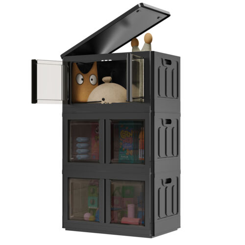 FLEXIMOUNTS 8.4 Gallon,19 Gallon Folding Plastic Stackable Storage Box with Door