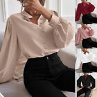 Womens Button Down Tunic Tops OL Ladies Long Sleeve Work Loose Shirt Blouse Size