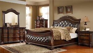 Formal Traditional King Bedroom 4pc Set Bed Nightstand Dresser Mirror Brown Set