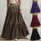 Women Pleated Skirt Maxi Vintage Casual Loose Ruffle Long Swing Dress Plus Size