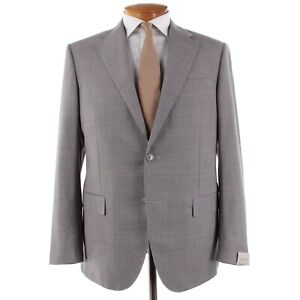 Corneliani NWT 100% Wool Two Piece Suit Size 52R (42R US) In Gray & Brown Plaid