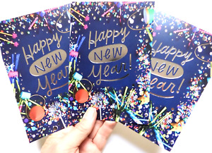 3 Cards Hallmark Greetings Happy New Year Confetti Noisemakers Colorful