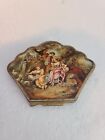 Antique Enamel Gold Tone Italy Mirrored Compact! Face Powder! Beautiful!