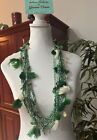 ANTICA SARTORIA 2023 GREEN AND WHITE BEADED POMPOM NECKLACE & EARRINGS SET NWT