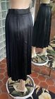 VTG Della Roufogali Women Black 100% Silk PLEATED Maxi Skirt Waist size S 27.5
