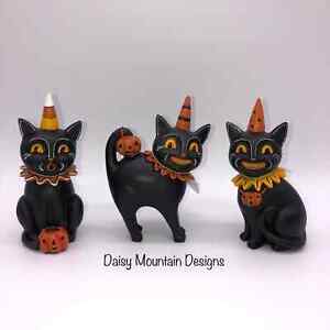 Johanna Parker Transpac Black Cat Jack Trio Halloween Figures Set Of 3 Cats New