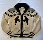 Vintage Knit Rite A Caldwell 100% Pure Wool Horses Zip Up Sweater Cardigan M/L