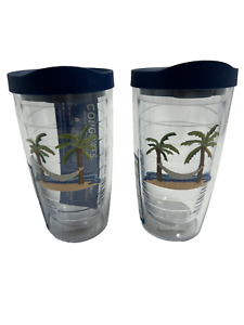 2 Tervis Tumbler Travel Cup With Lid Beach Hammock Palm Trees 16oz