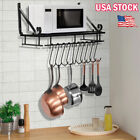 Kitchen Hanging Pot Rack Utensil Saucepan Pan Shelf Organiser With10 Hanger Hook