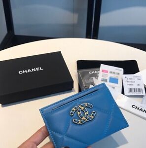 Credit compact leather card holder Chanel with a logo CC women blue