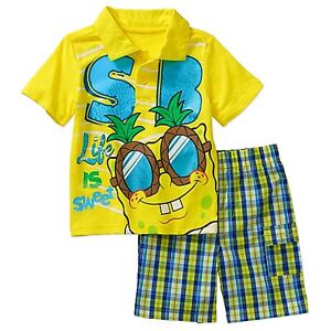 SpongeBob 4T Collared Shirt + Plaid Shorts w/Pocket ~ Glitter/Foil Sunglasses