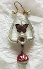 Vintage German Glass Harp Figural Ornament with Butterfly Scrap