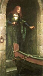 Oil painting Edmund-Blair-Leighton-The-Keys lady woman by canoe landscape canvas