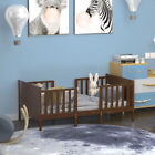 2-in-1 Convertible Toddler Bed Kids Wooden Bedroom Furniture w/ Guardrails Brown