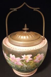 Antique 1895 William Wood and Co biscuit barrel cracker jar with lid and handle