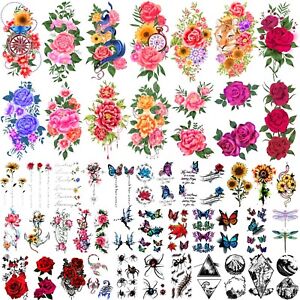 49 Sheets Temporary Tattoos for Women and Men 3D Extra Large Waterproof Sexy