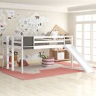 Full Size Loft Bed with Slide, Stair & Chalkboard, White - WF282116AAK