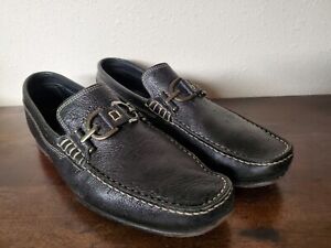 Italy Donald Pliner Dacio Men sz 9.5 black signature horsebit loafers dress shoe