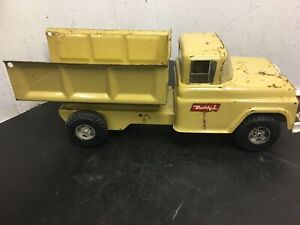 Vintage Buddy L Pressed steel yellow dump truck original lever dump Antique toy