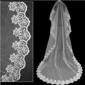 3M White Bridal Veil Lace Edge Length Bride Elegant Vintage Cathedral Wedding US