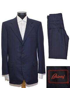 RRP4900$ Men's BRIONI PALATINO Suit 40US/UK 50IT Wool Super 150's Blue Striped