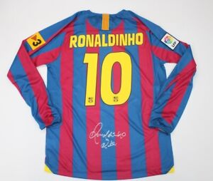 fc barcelona jersey 2005 2006 shirt long sleeve ronaldinho + digital signature