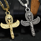 Egyptian Isis Goddess Ankh Cross Eye of Horus Pendant Necklace Braided Chain 24