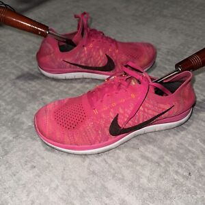 Nike Free 4.0 Flyknit Women's Size 9 Running Shoes Pink Black Orange