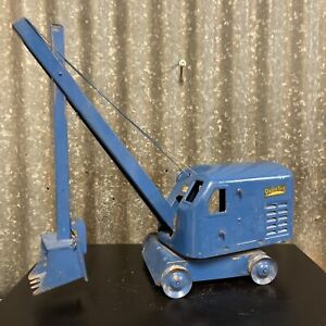 Structo Toys Vintage Blue Pressed Steel Mobile Crane Sigher Excavation Tin Toy