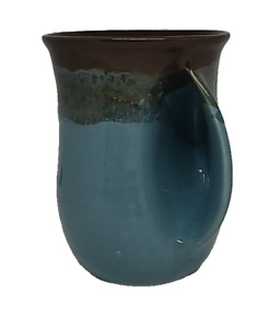Neher Art Pottery Right-handed Warmer Mug Teal Gray Drip Glaze 2016 Signed