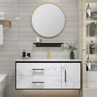35.4'' Wall Mounted Single Bathroom Vanity w/ Stone Vanity Tabletop + Wood Base