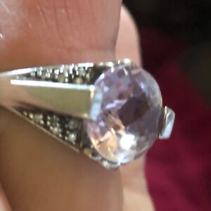 Sale! Sterling Silver 20 Diamonds Ring Sz 7.25 purple stone Great gift 4 girl