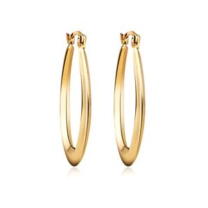14K Solid Gold Large High Polished Oval Hoop Earrings - Cute Trendy Earrings
