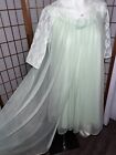 2pc Vintage Nylon CHIFFON Babydoll Nightgown Peignoir SET Bridal Green XL 44”