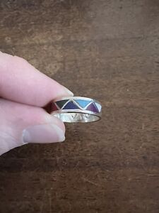 Navajo Multi Stone Turquoise Band Ring Zuni Size 8 Native American Nice Sterling
