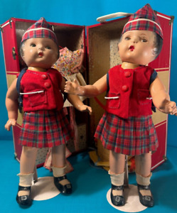 Unique Vintage 1930s Twin Patsy Look-a-like dolls with trunk and clothes