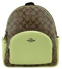 Coach Khaki Pale Lime Court Backpack in Signature Canvas & Leather 5671 NWT
