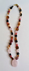 Vintage Multi-Stone Bead Choker Necklace Rose Quartz Pendant 16