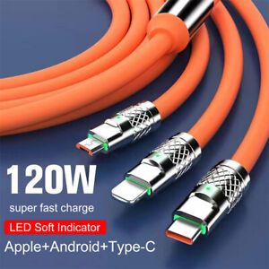 3 in 1 Micro USB 120W Data Line Type C Fast Charging Cable Charger USB Cable